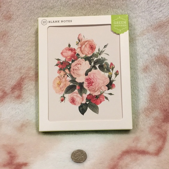 Rose Bouquet Garden Valentines Note Card Set of Ten BoxedSet NWT Green Inspired - Picture 8 of 16